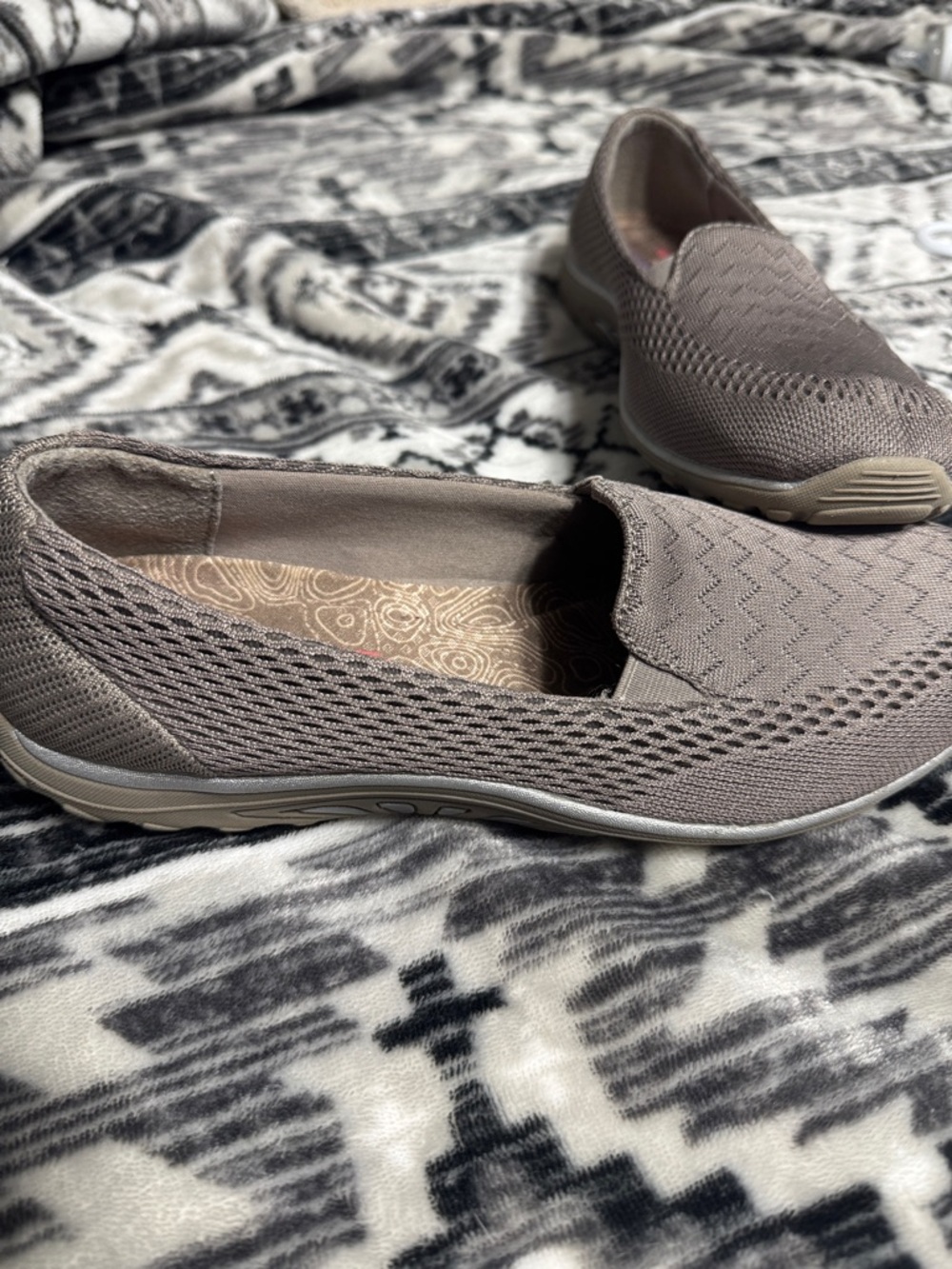 Skechers Women's Taupe Slip-On Knit Comfort Loafers